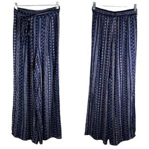 Sadie & Sage Pants Wide Leg Pants Navy Cream Small Lined Belted Boho New